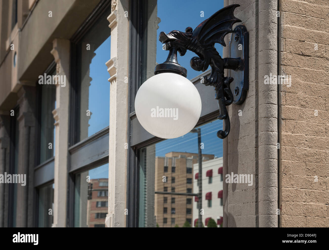 Gothic light fixture on a city building, Little Rock, AR Stock Photo