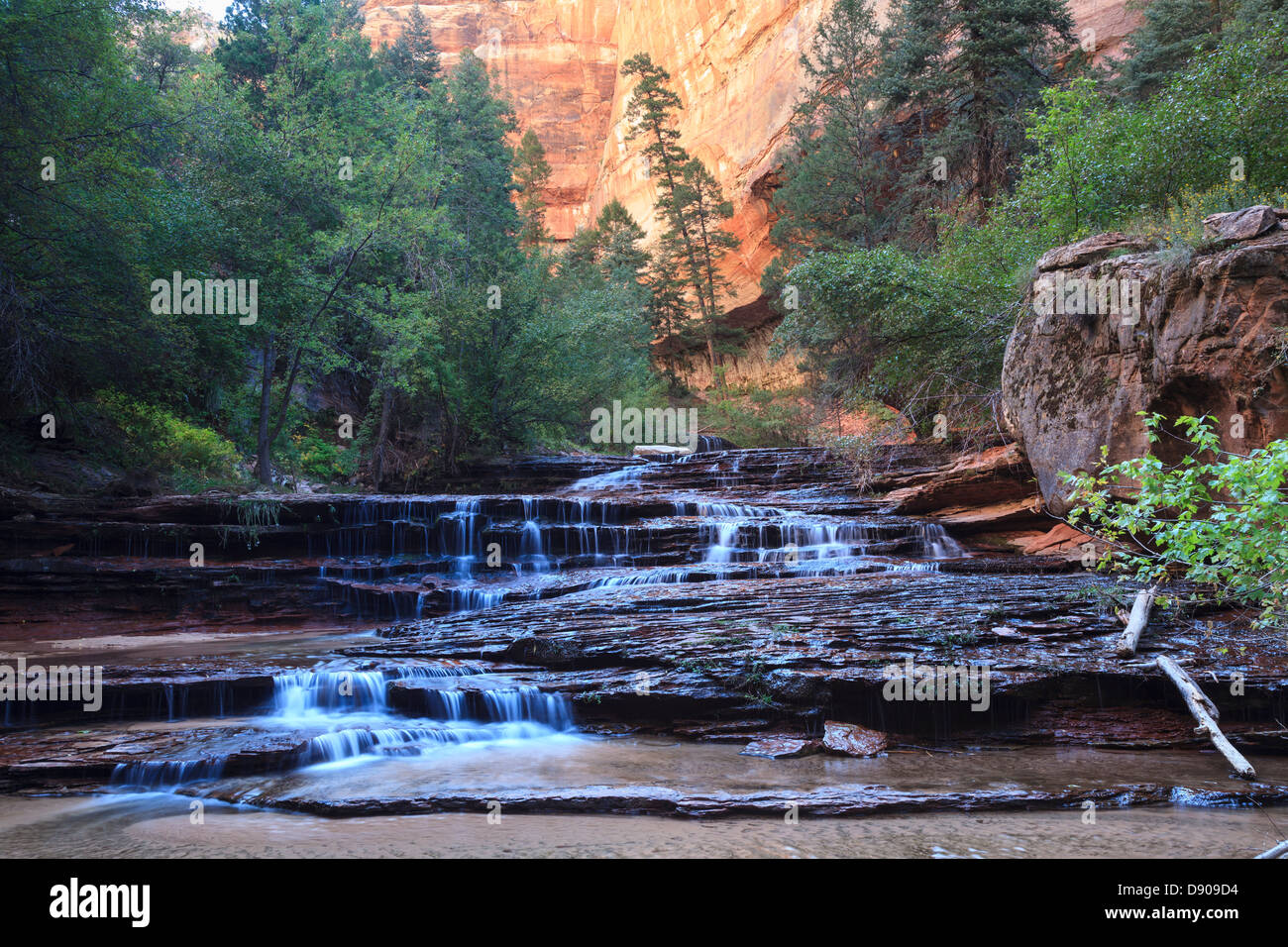 USA, Utah, Zion Canyon National Park, Waterfalls along The Subway Hiking Trail Stock Photo