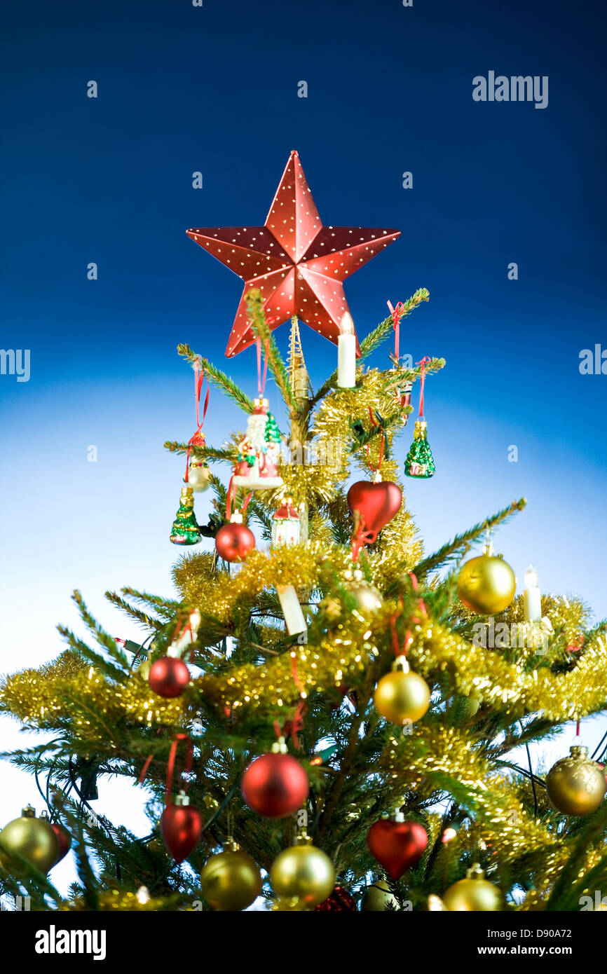 Christmas tree with a star on the top Stock Photo - Alamy