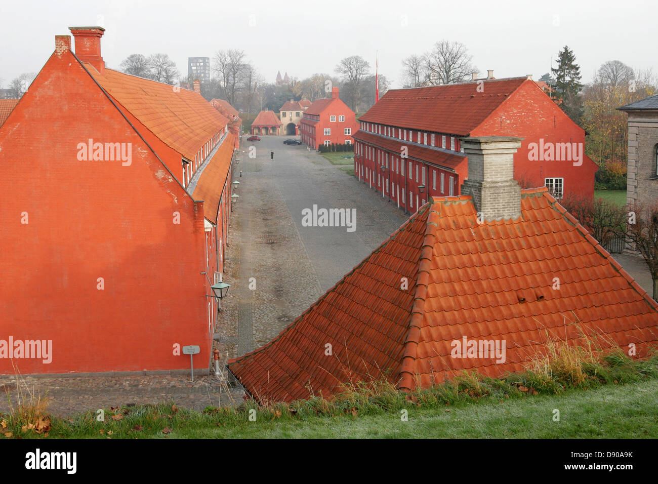Red barracks in the Kastellet citadel in Copenhagen, Denmark Stock Photo
