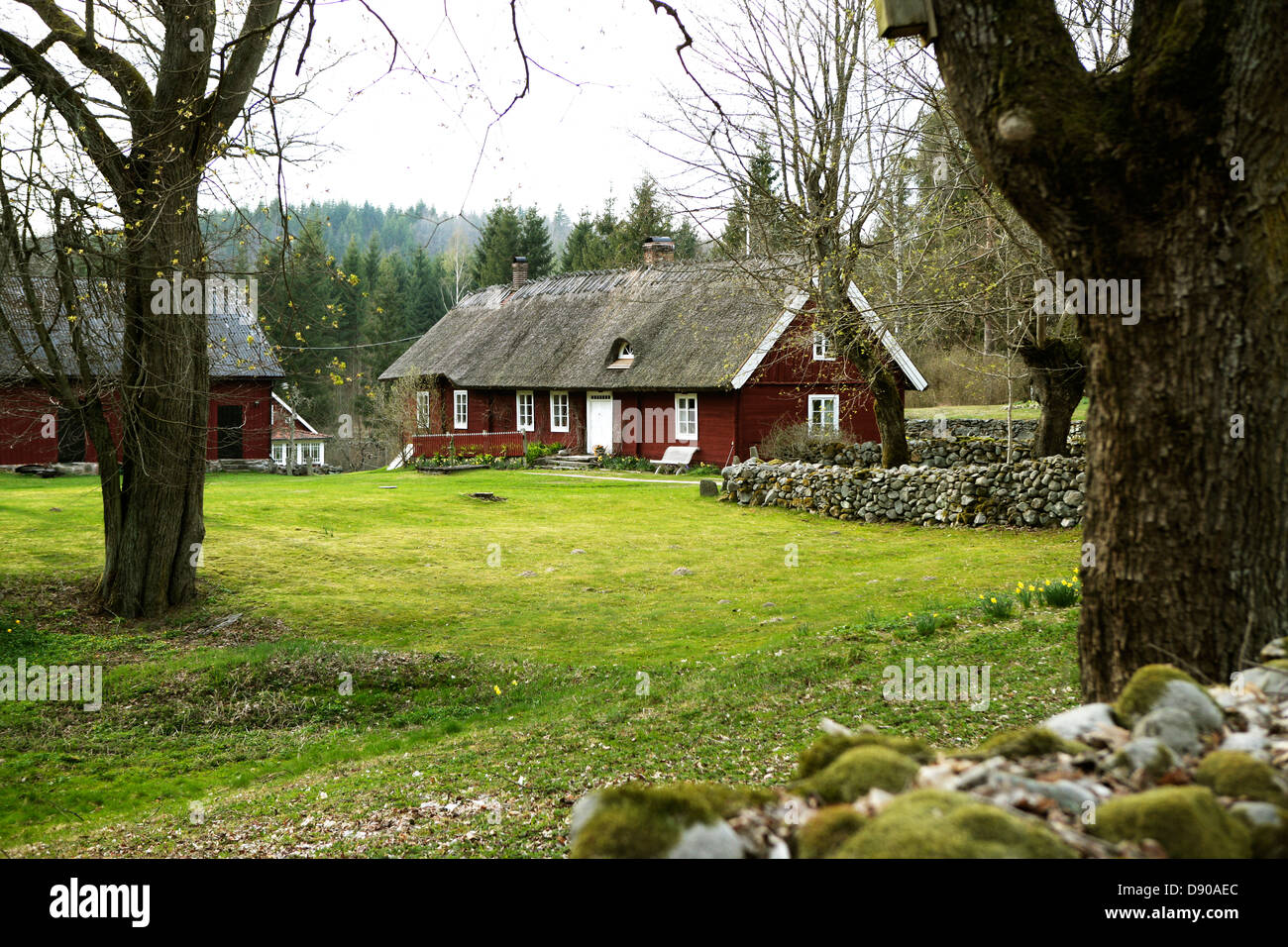 A red barn in the south of Sweden. Stock Photo