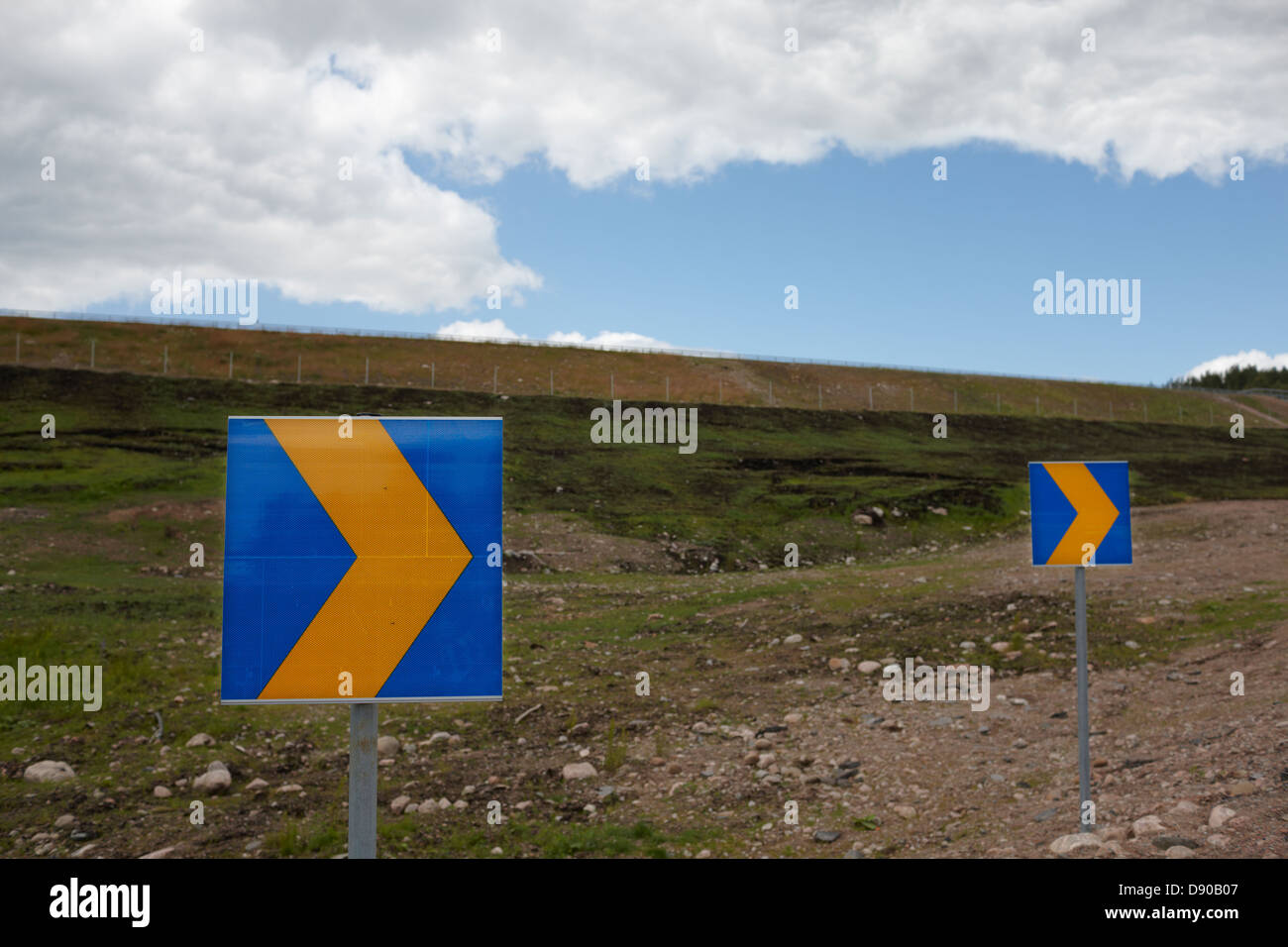 Traffic signs by a country road, Sweden. Stock Photo