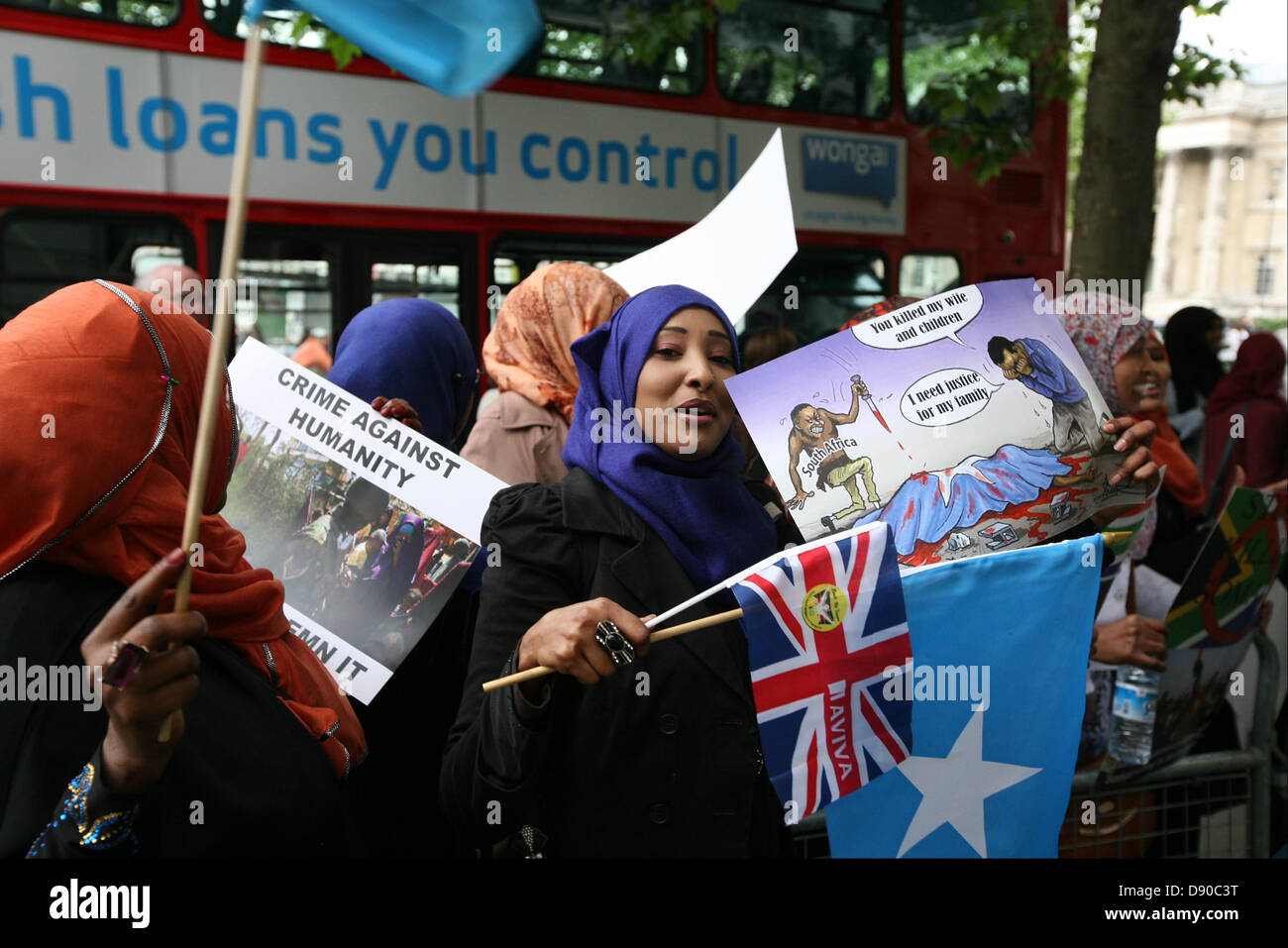 London, UK. 7th June, 2013. Somalis staged a protest outside the South African High Commission against the recent killing of a Somali migrant Abdi Nasir Mahmoud  Credit:  Mario Mitsis / Alamy Live News Stock Photo