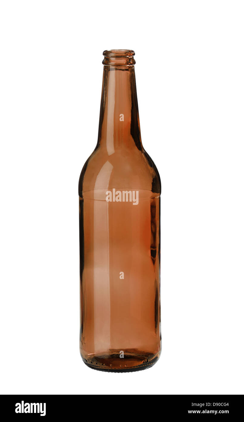 Dark amber beer bottle on white background Stock Photo