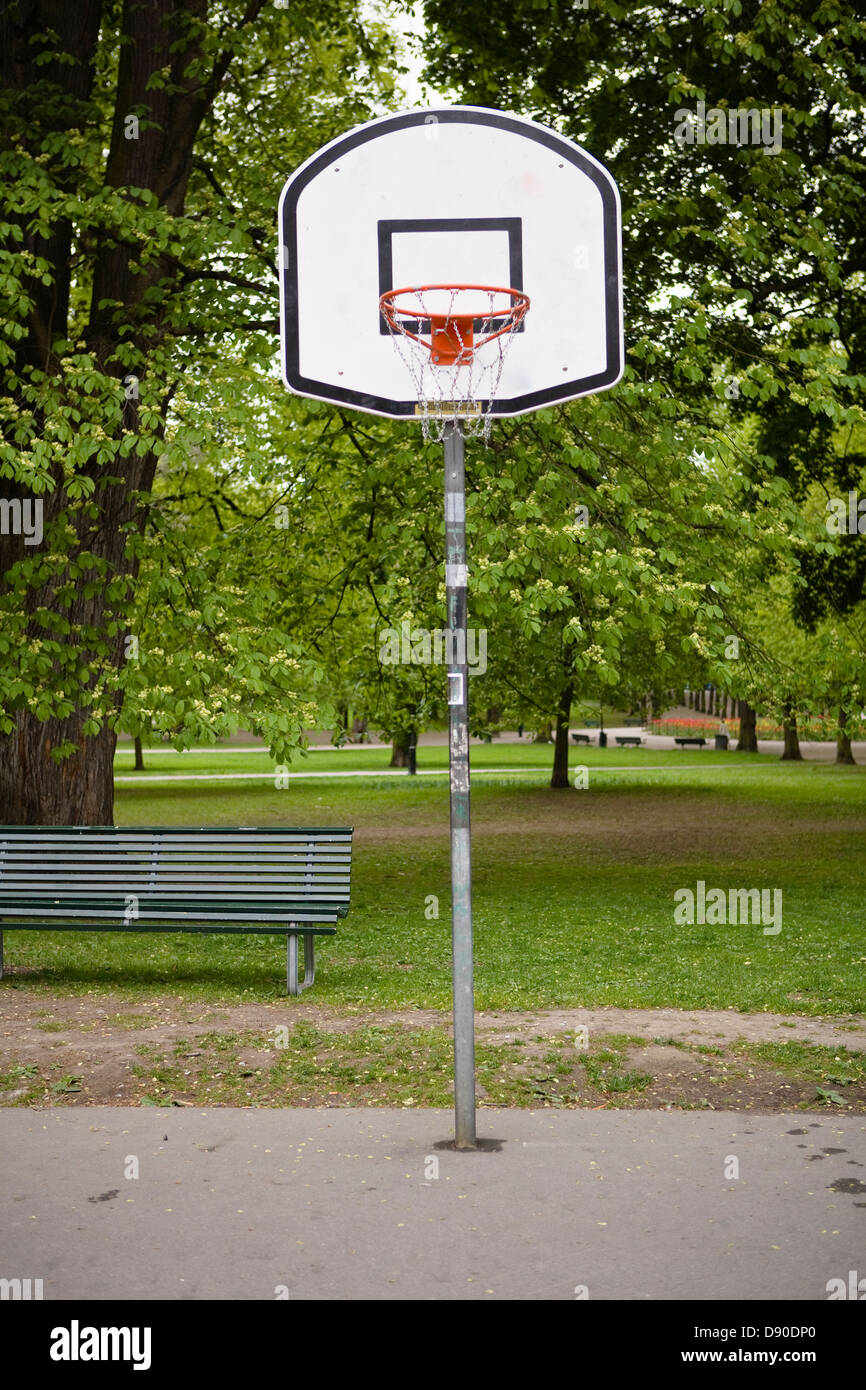 Basketball hoop in park Stock Photo Alamy