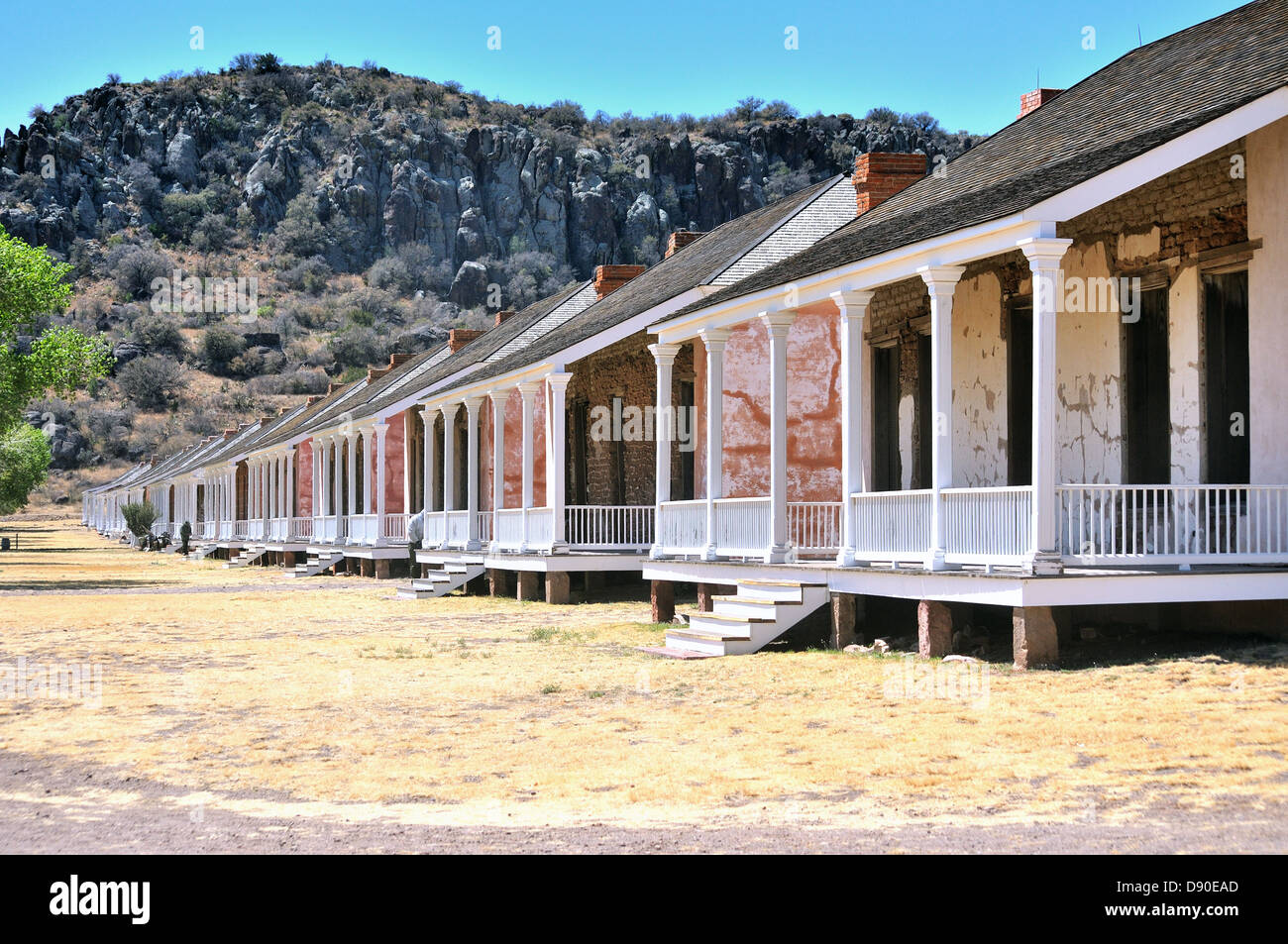 Fort Davis is a restored frontier post dating back to the Indian Wars in Texas, USA Stock Photo