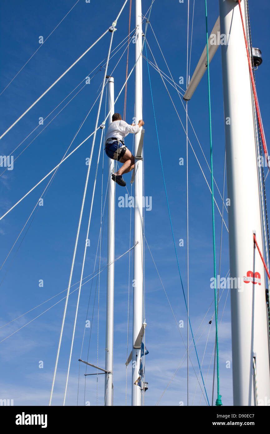 Climbing over mast Stock Photo Alamy