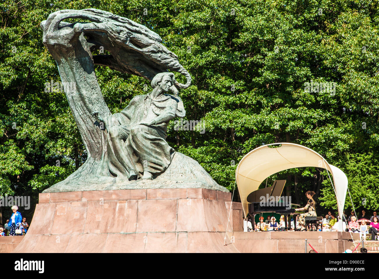 A Sunday afternoon piano recital beneath Chopin's statue in Lazienki Park, Warsaw. Stock Photo