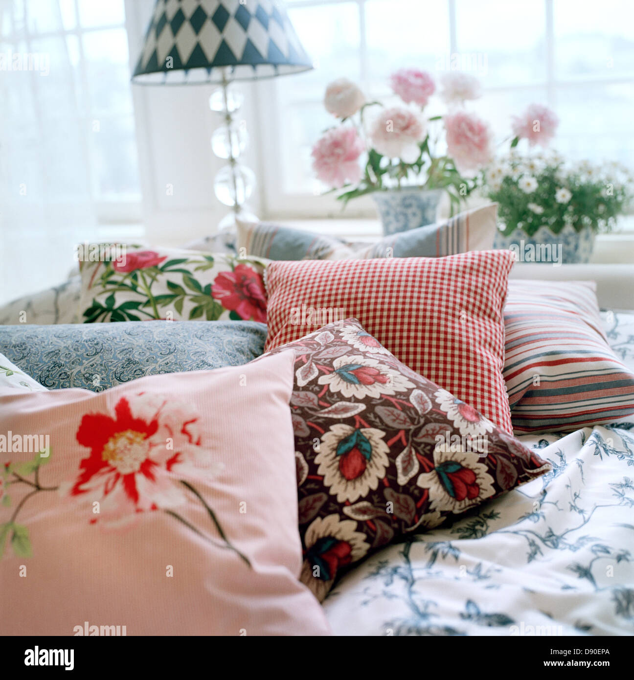Pillows on a bed, Sweden Stock Photo Alamy