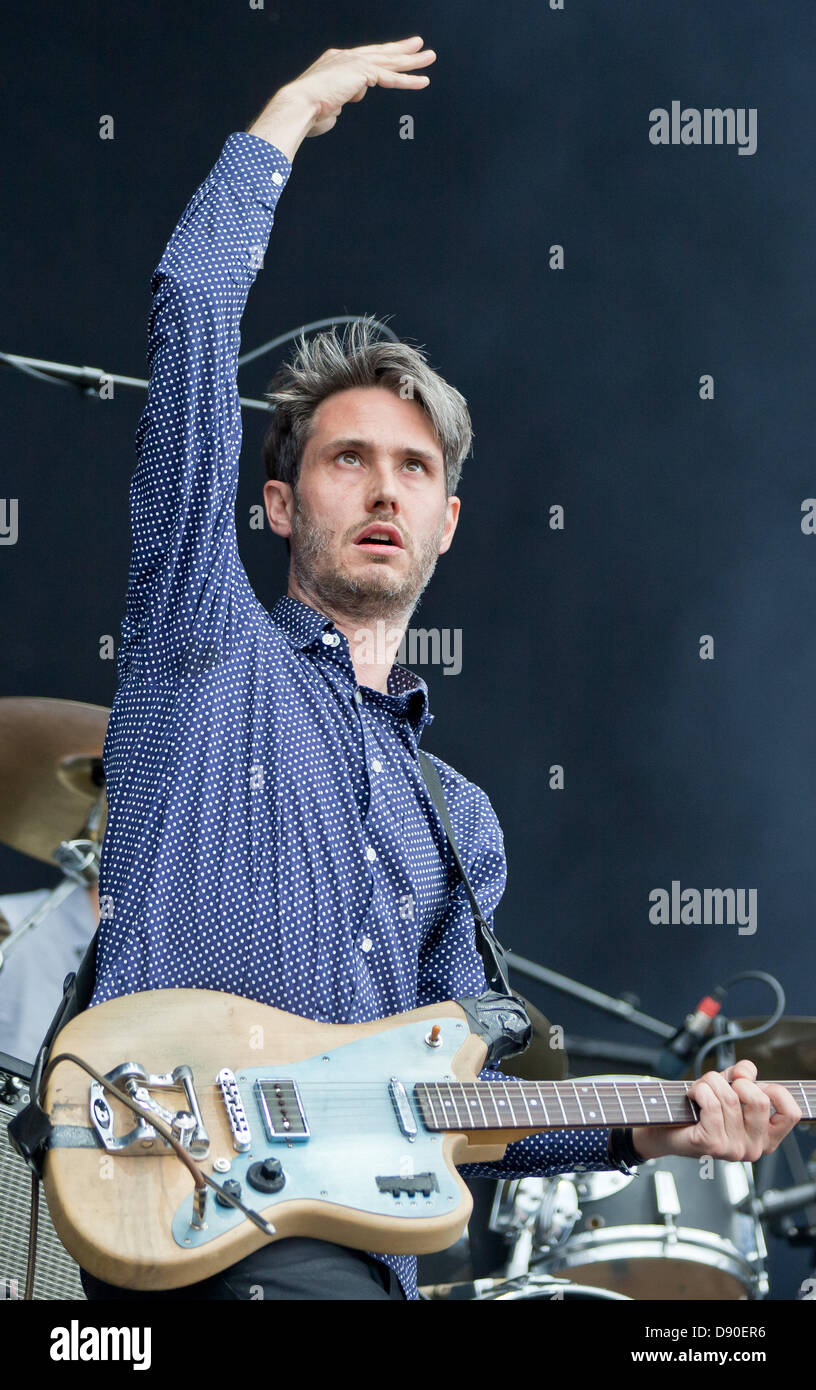 Front man of German band Tocotronic, Dirk von Lowtzow, performs at the music festival 'Rock im Park' in Nuremberg, Germany, 07 June 2013. Over 70,000 rock musicians are expected to the festival which continues until 09 June. Photo: DANIEL KARMANN Stock Photo