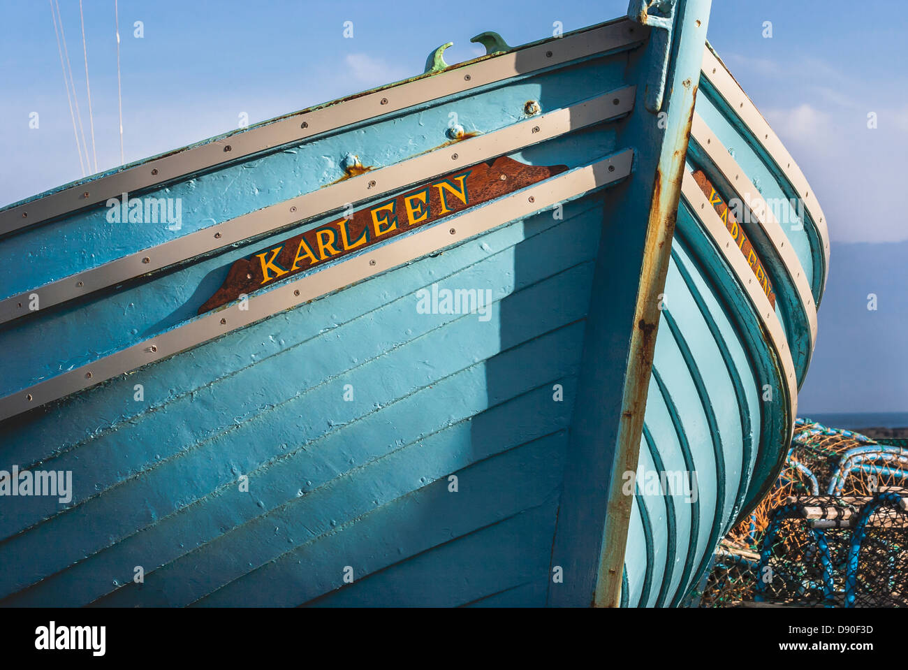 Blue Wooden Fishing Boat Stock Photo - Alamy