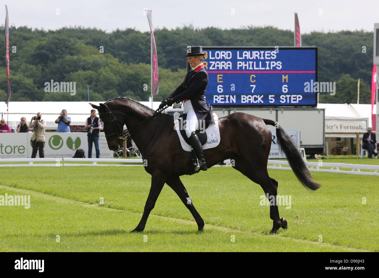Leeds Yorkshire UK, 6th June 2013. Zara Philips the second-eldest grandchild of Queen Elizabeth II, on the opening day of the dressage event riding Lord Lauries at the 40th Bramham Horse Trials. Credit  S D Schofield/Alamy Live News Stock Photo