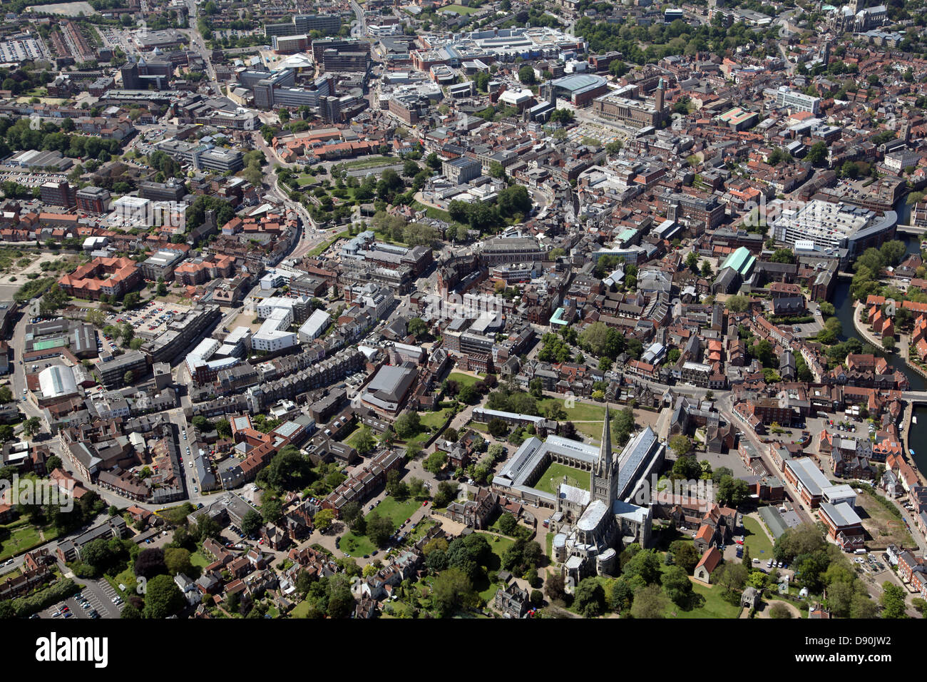 aerial view of Norwich city centre Stock Photo