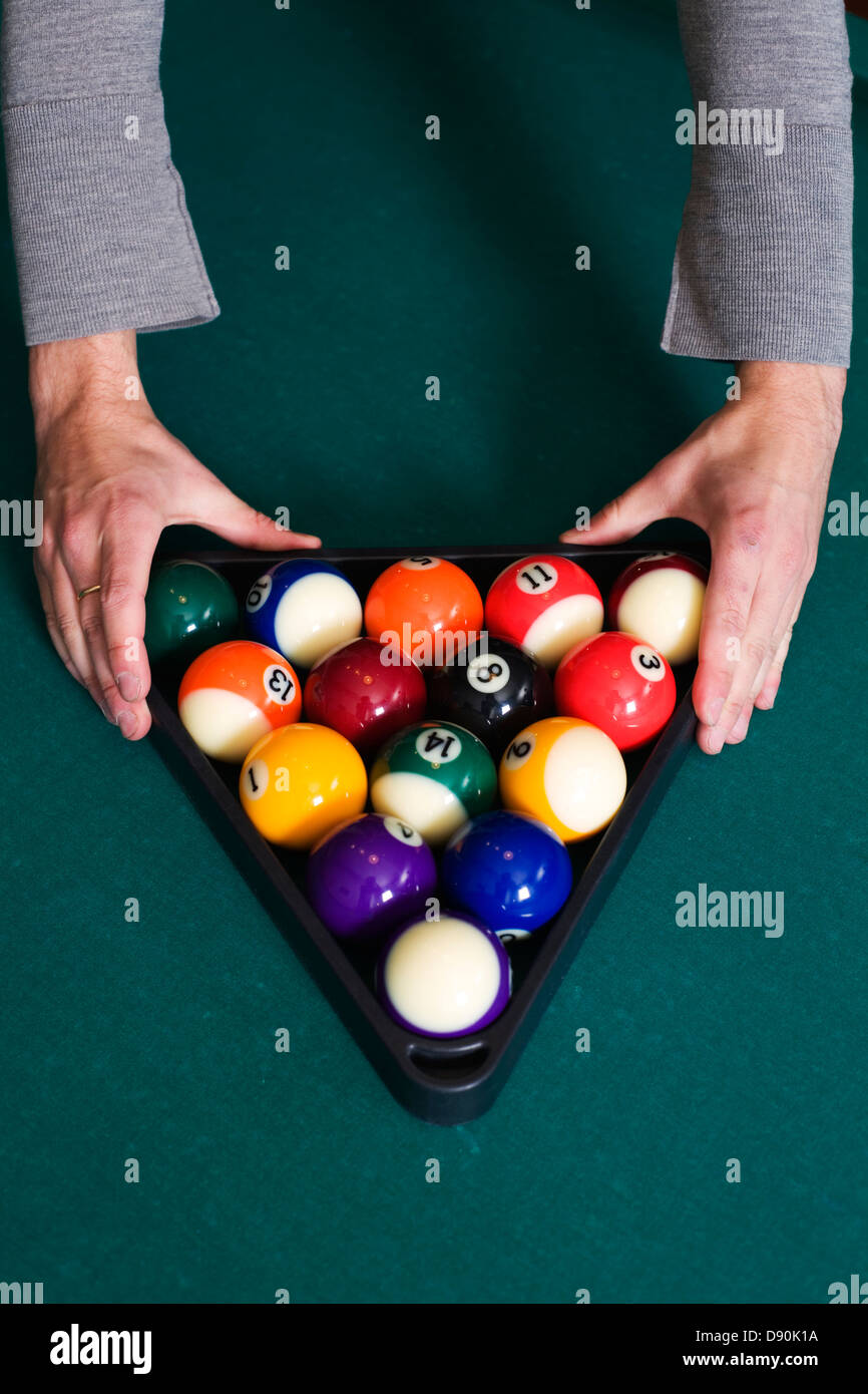 Male pool player chalking cue, closeup Stock Photo Alamy