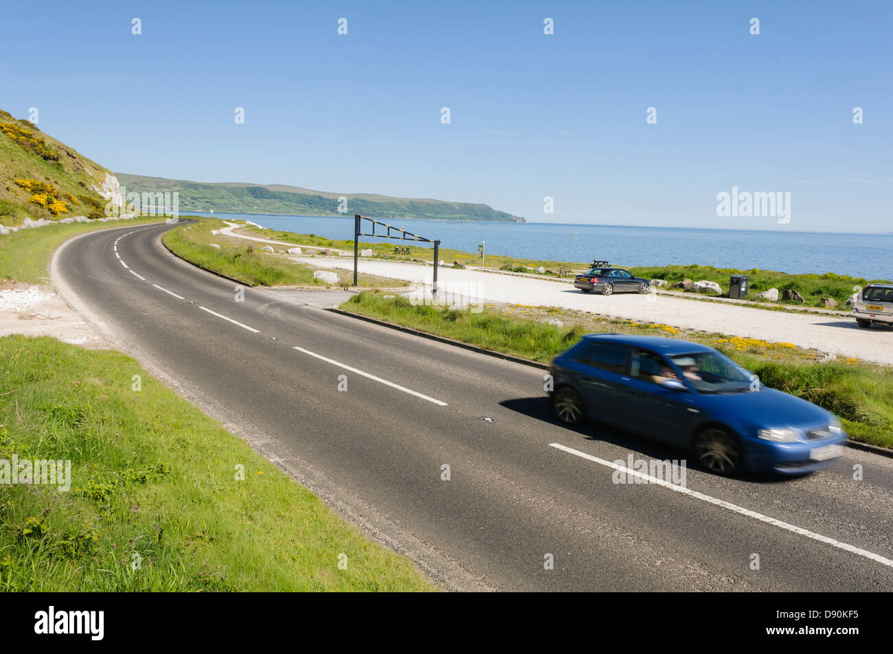 Causeway Coastal Route outside Glenarm, seen as many as one of the best driving roads in the world. Stock Photo