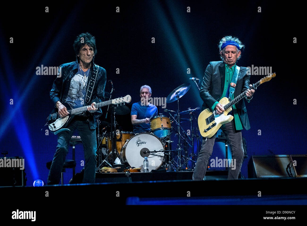 Toronto, Ontario, Canada. June 6, 2013. RON WOOD, CHARLIE WATTS and KEITH RICHARDS, of The Rolling Stones, on tour in their 50th year of playing as a band, work their magic at the Air Canada Centre Credit:  ZUMA Press, Inc./Alamy Live News Stock Photo