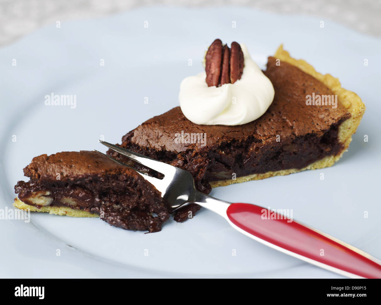 Slice of chocolate pie pn plate Stock Photo