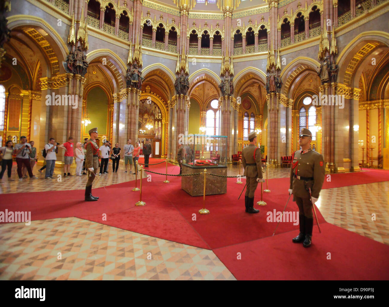 Guards at Holy Crown of Hungary in the Parliament, Budapest, Hungary Stock Photo