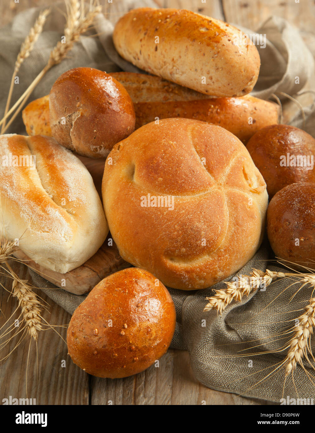 Bakery product assortment with bread loaves and buns Stock Photo Alamy