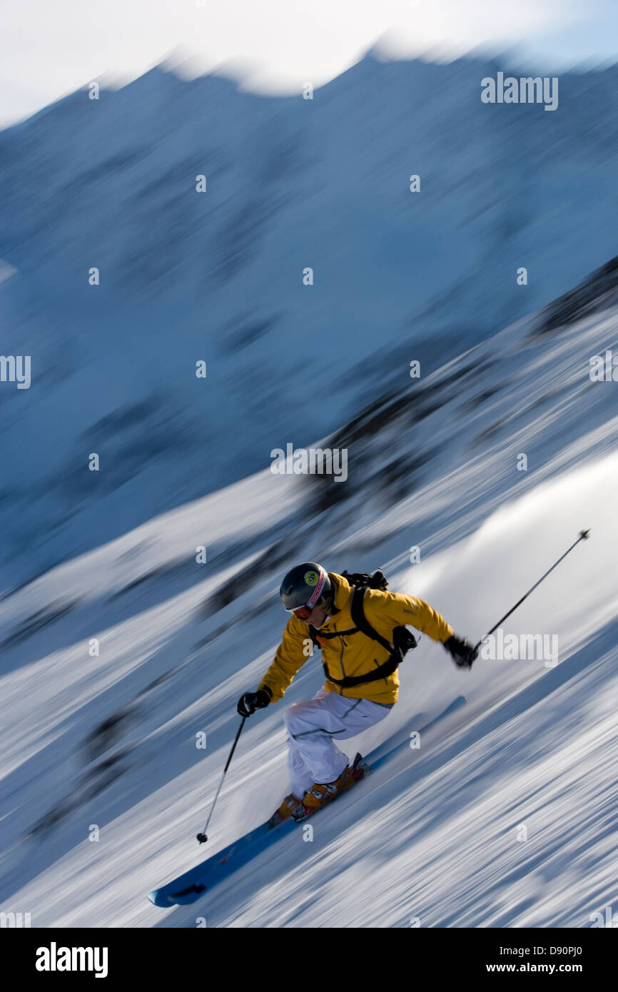 A Scandinavian skier going downhill, Switzerland Stock Photo Alamy