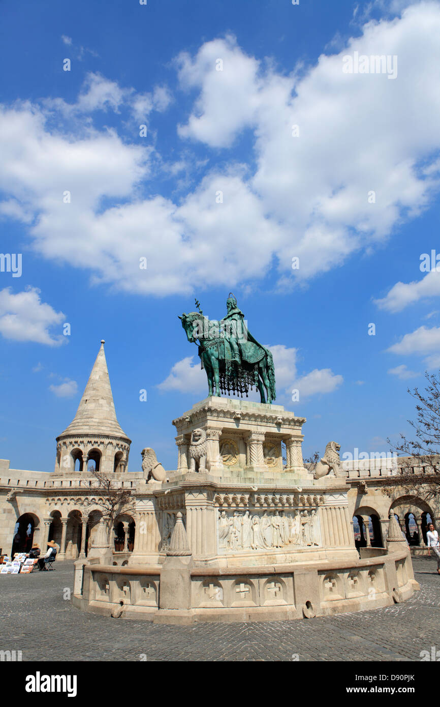 Fisherman's Bastion and the statue of Stephen I of Hungary, Budapest, Hungary Stock Photo