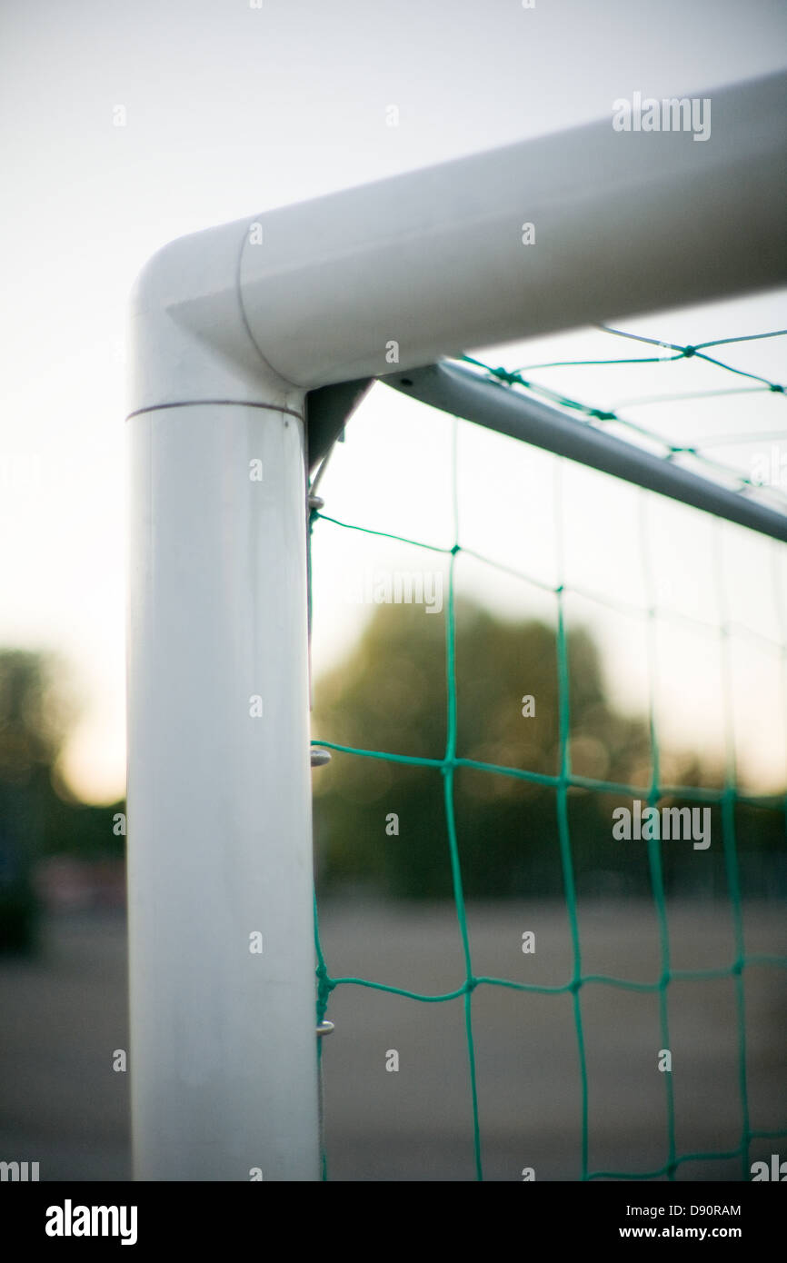 The corner of a soccer goal, Sweden. Stock Photo