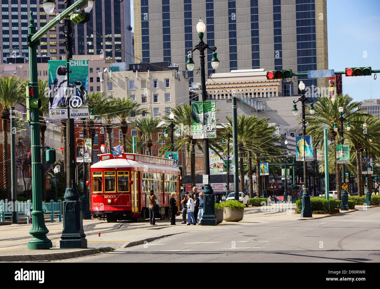 cable car at a stop in New Orleans Stock Photo Alamy