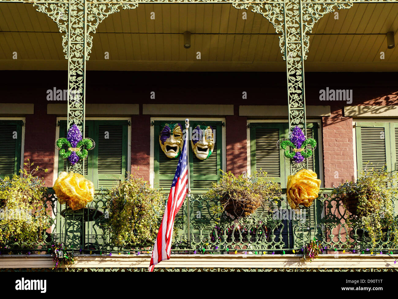 A house decorated for mardi gras in New Orleans LA Stock Photo