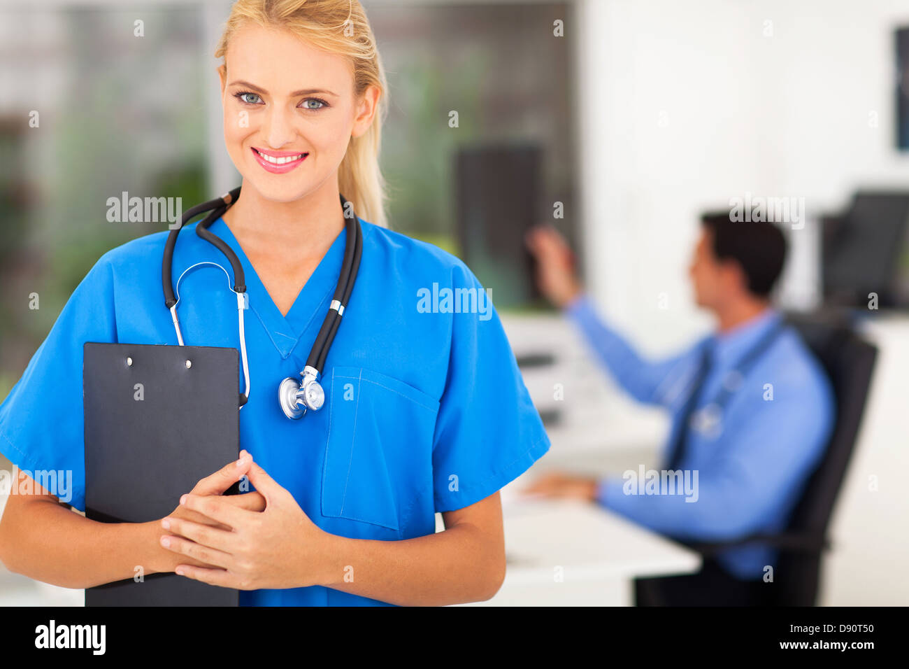 portrait of beautiful young nurse with stethoscope in doctors office Stock Photo Alamy