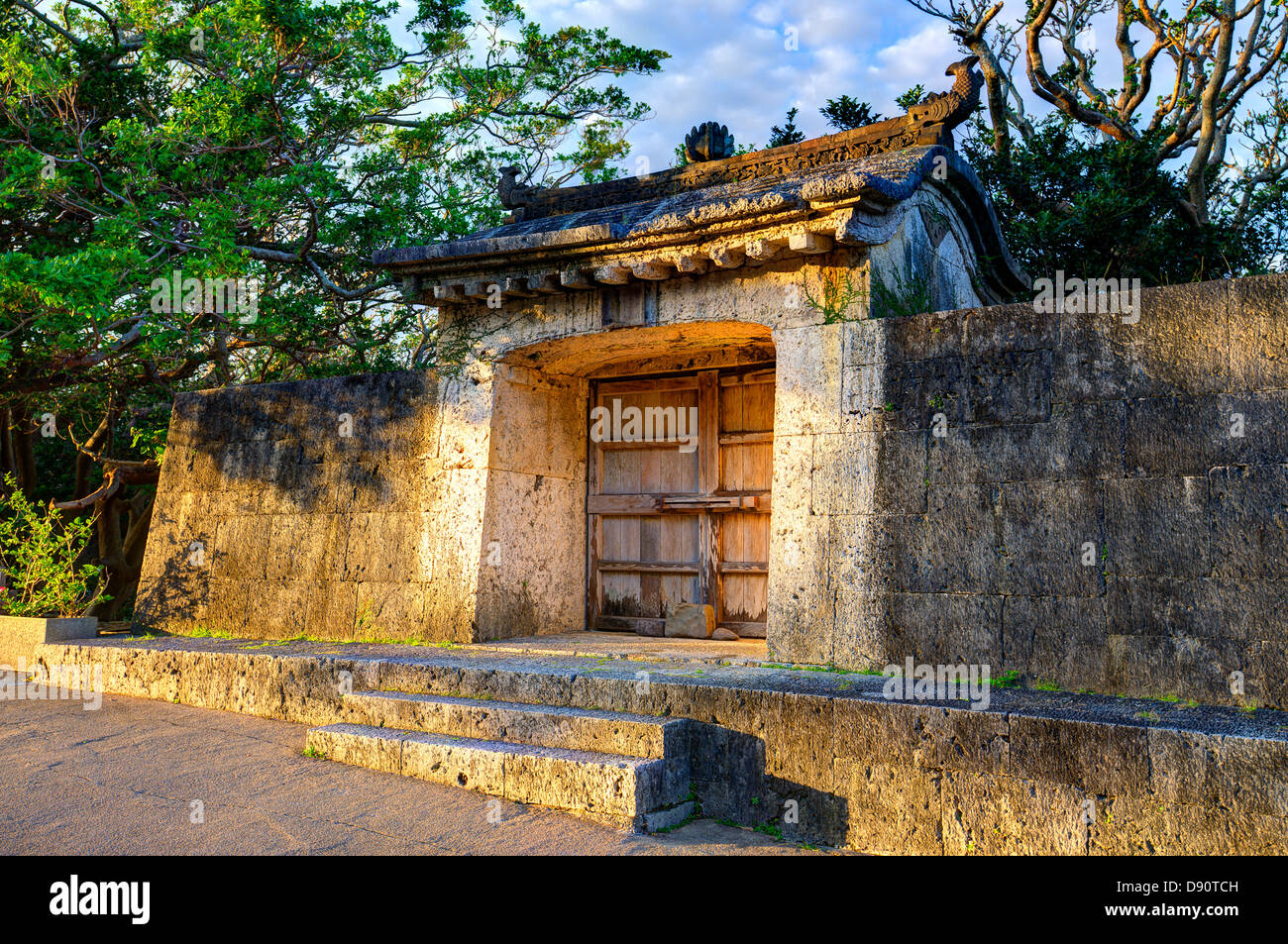 Shuri castle exterior wall in Okinawa, Japan. Stock Photo