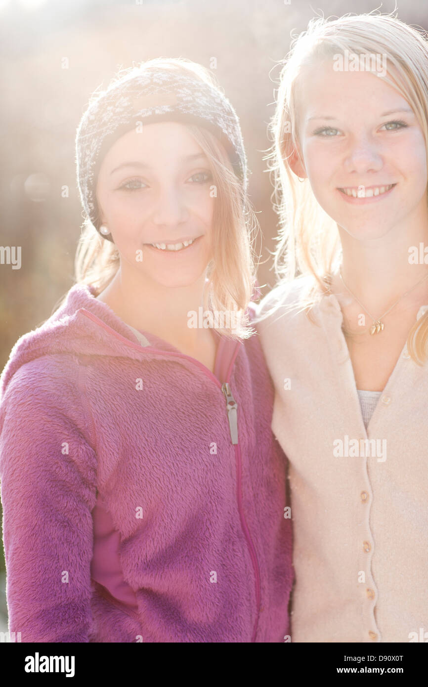 Portrait of two teenage girls outdoors Stock Photo - Alamy