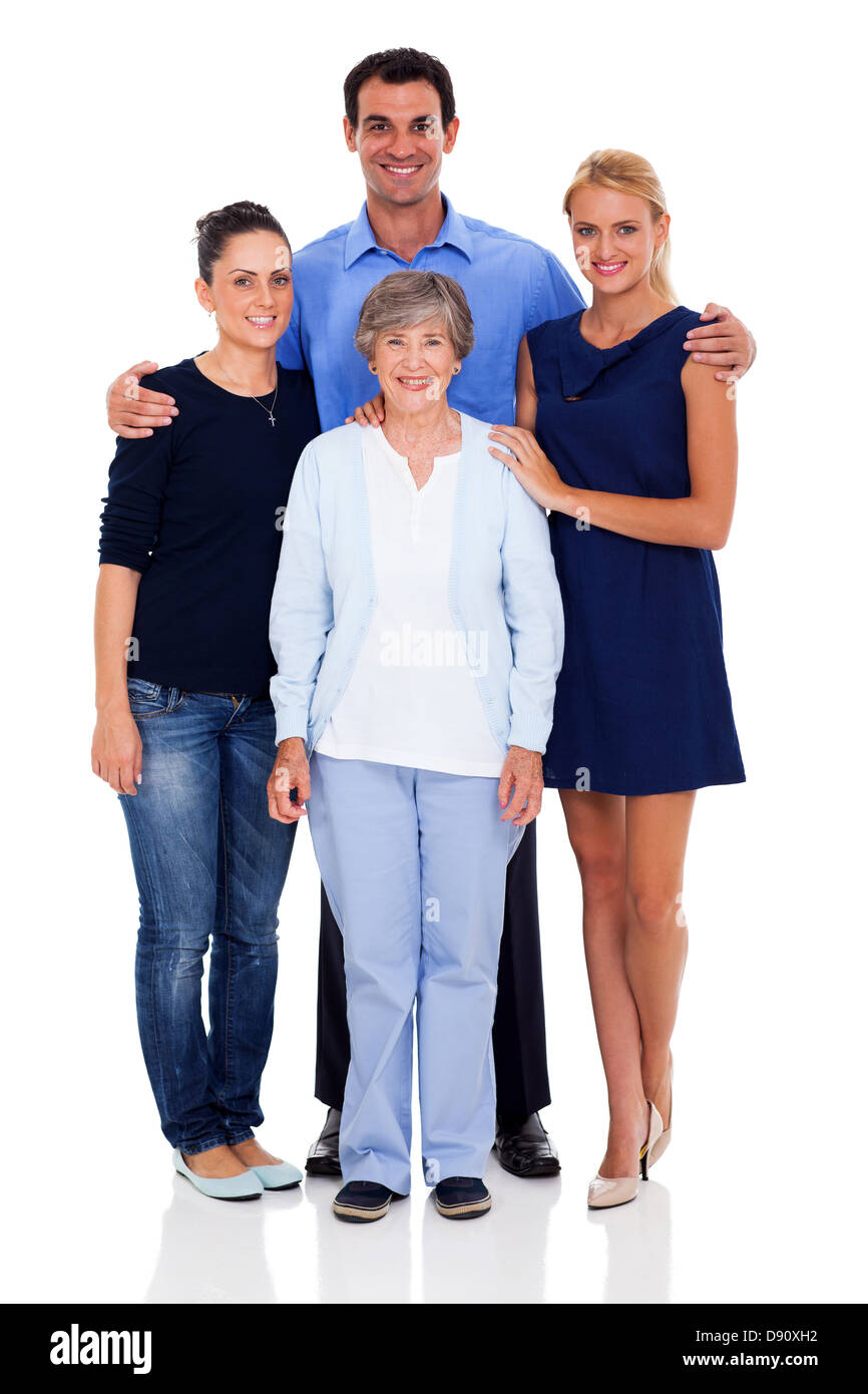 happy senior mother and her adult children studio portrait isolated on white Stock Photo