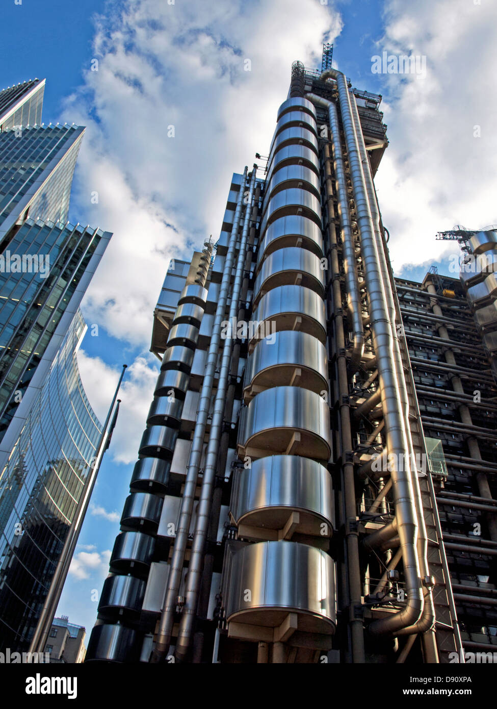 The Lloyd's building and the Willis Building to the left, Lime Street, City of London, London,England,United Kingdom Stock Photo