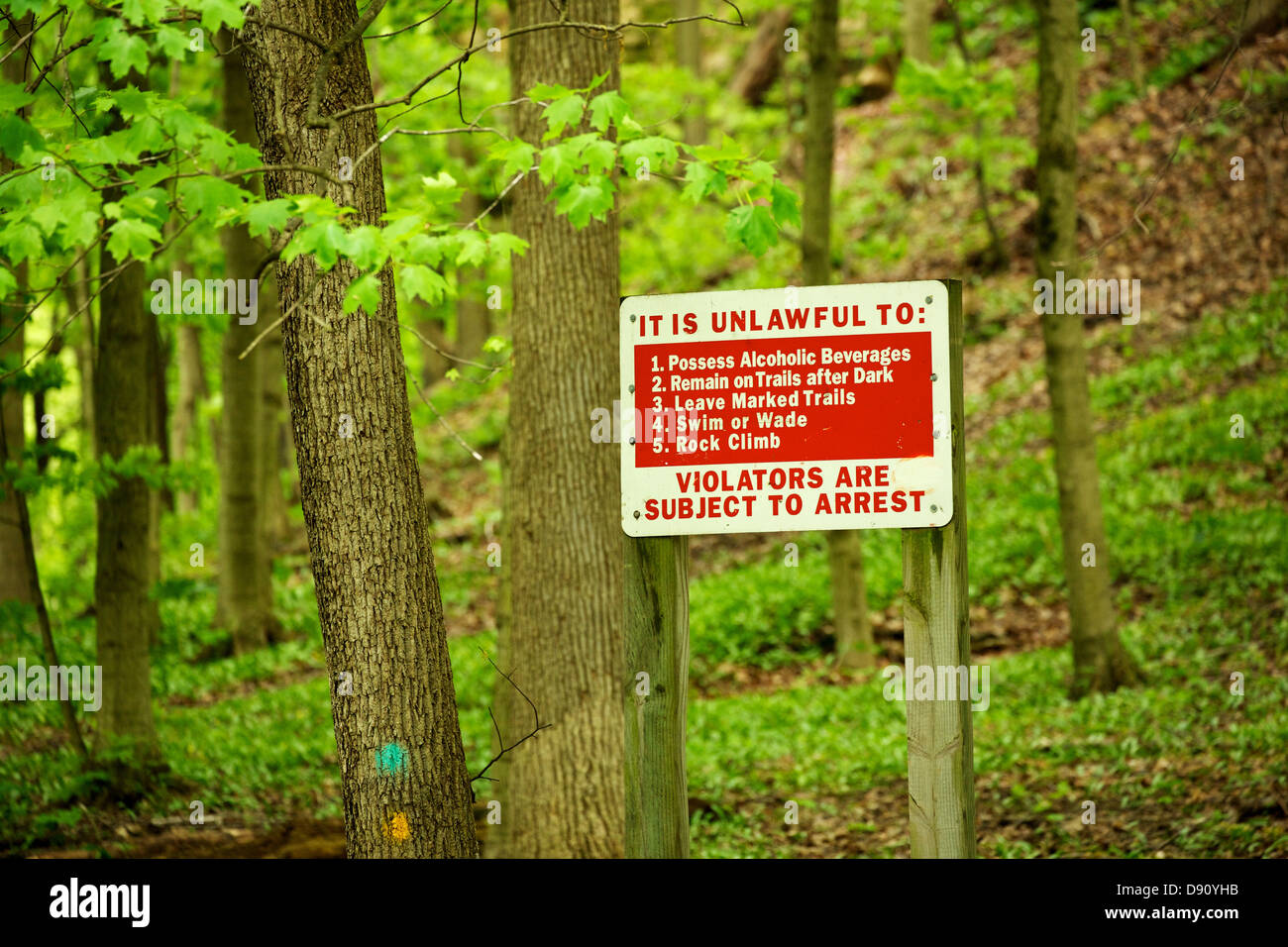 Warning sign. Illinois Canyon, Starved Rock State Park Illinois Stock