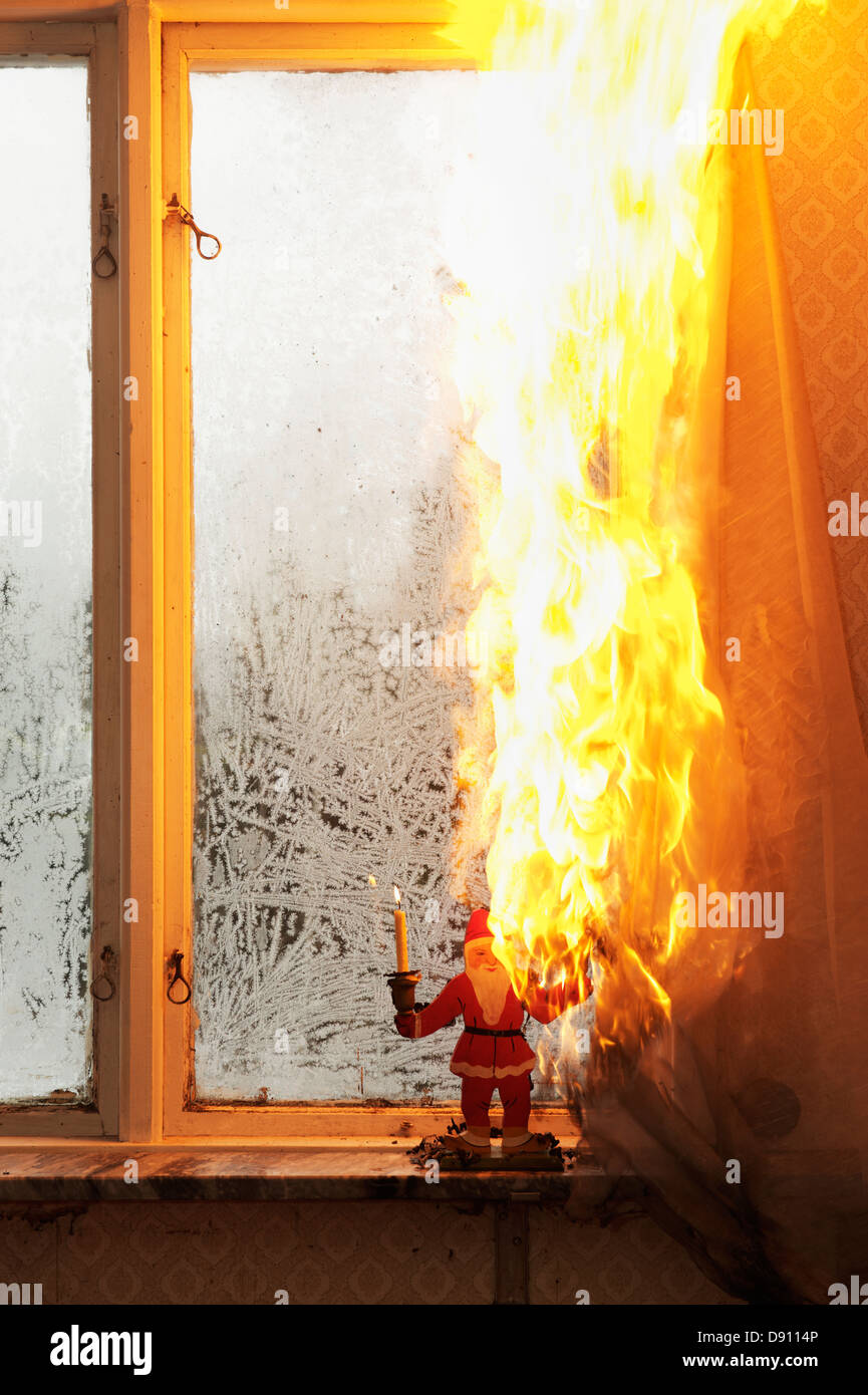 Burning curtain at home Stock Photo Alamy
