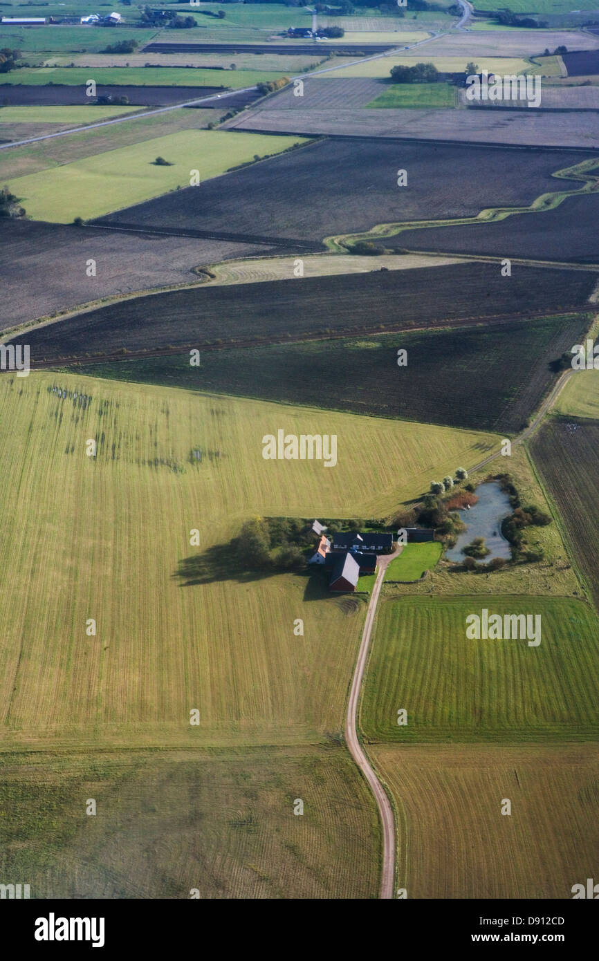 Aerial view of a farm, Skane, Sweden. Stock Photo