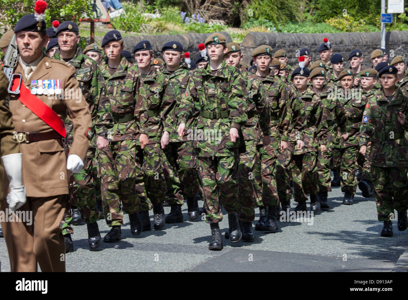 Young army cadets of the Royal Regiment of Fusiliers marching at the Ramsbottom 1940's War Weekend Stock Photo