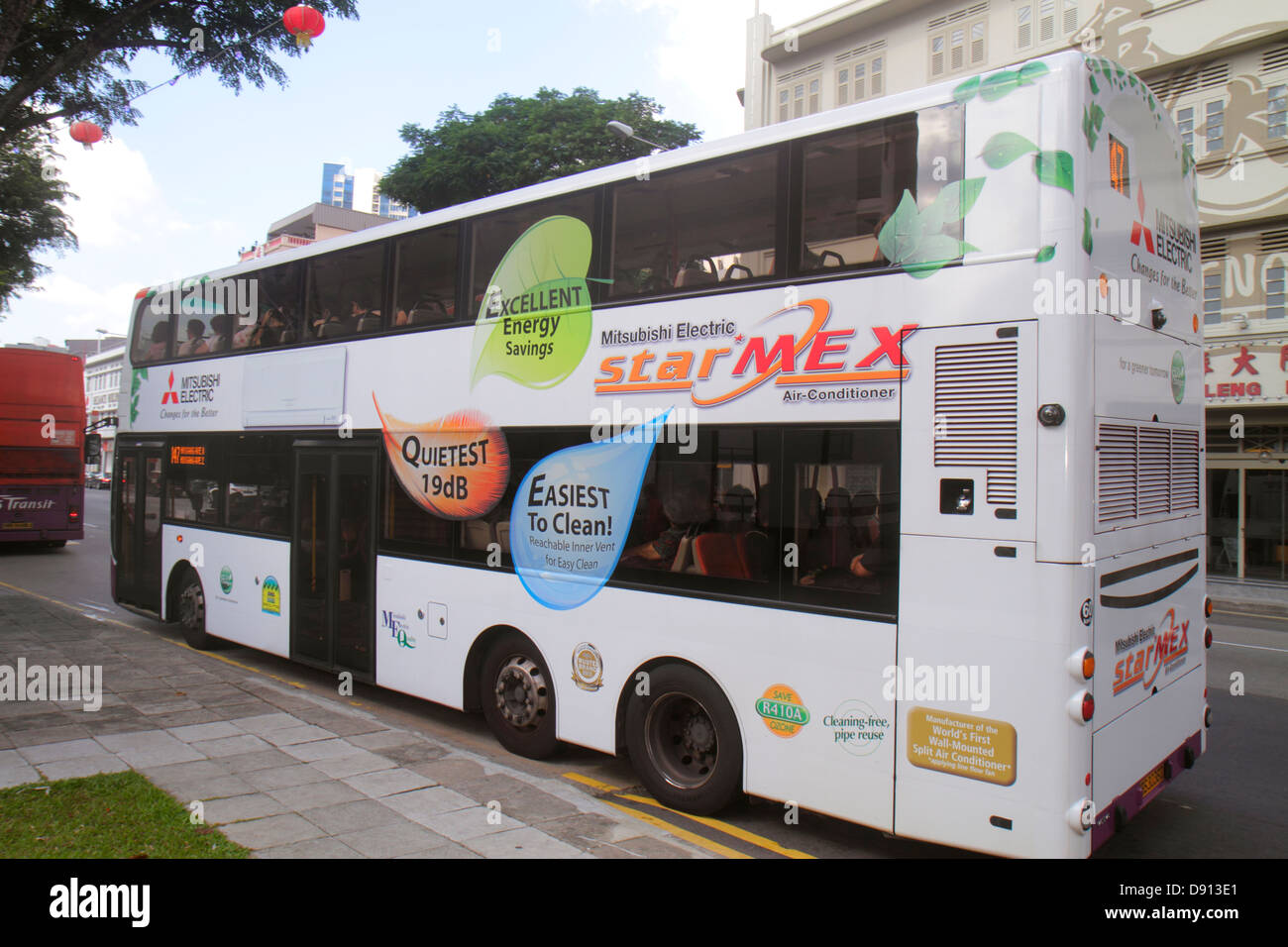 Singapore,Jalan Besar,double-decker,coach,bus,coach,Mitsubishi Electric,visitors travel traveling tour tourist tourism landmark,vacation international Stock Photo