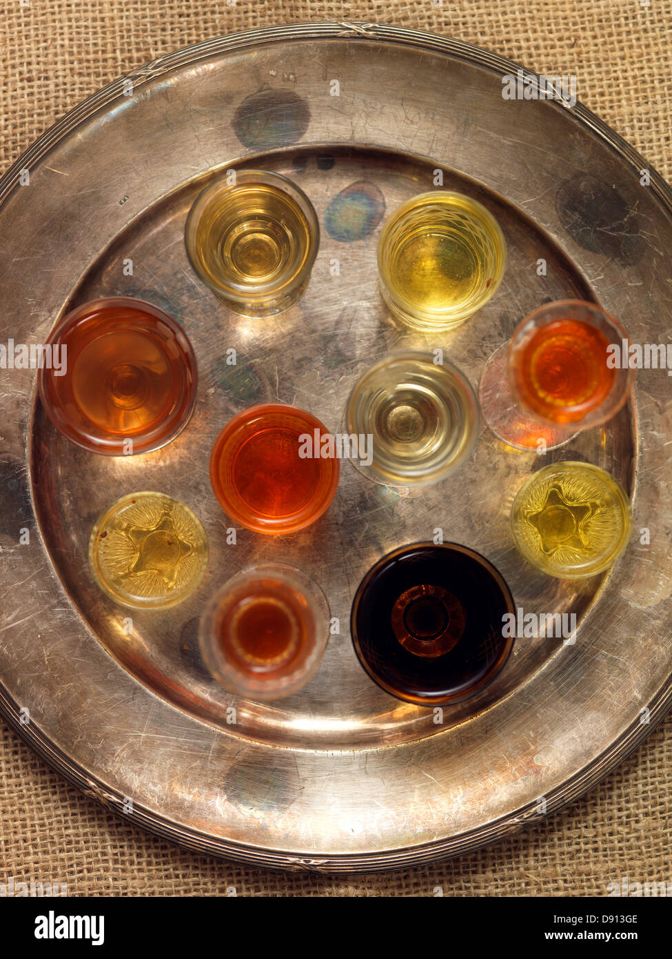 Download High Angle View Of Shots On Metal Tray Stock Photo Alamy PSD Mockup Templates