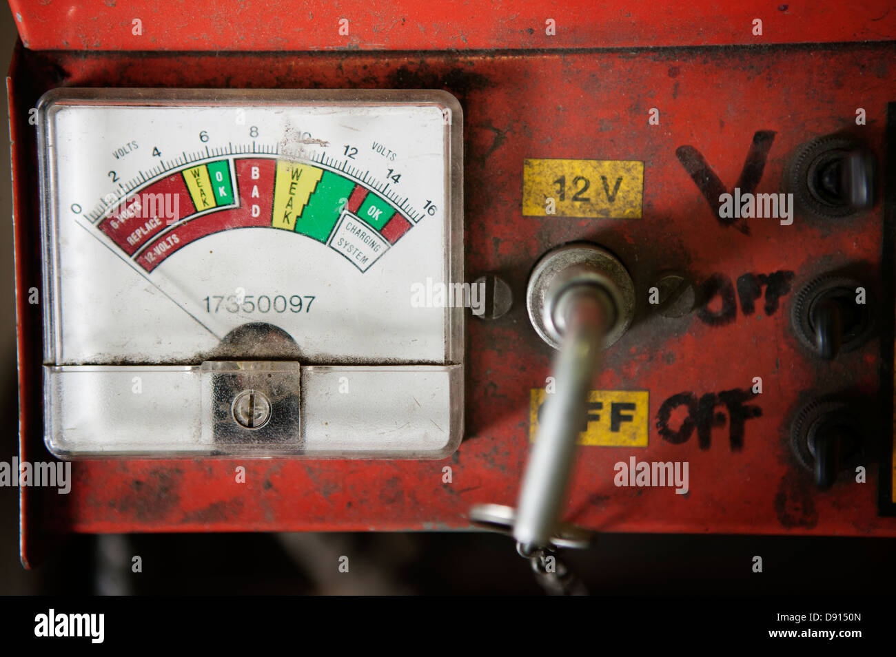 Close-up of battery in auto repair shop Stock Photo