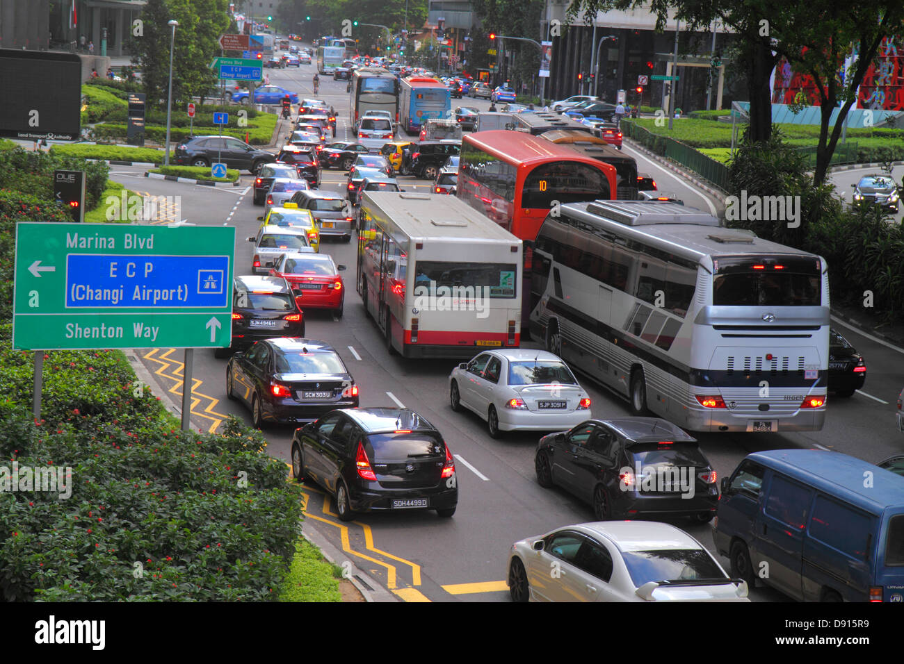 Singapore Collyer Quay,traffic,cars,automobiles,buses,coaches,downtown,Sing130201222 Stock Photo