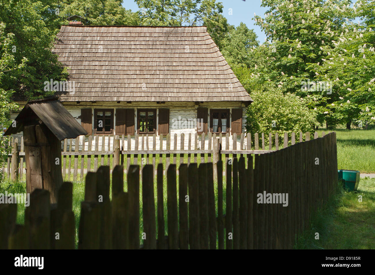 Old wooden house in Silesia Ethnographic Park, Chorzow, Poland. Stock Photo