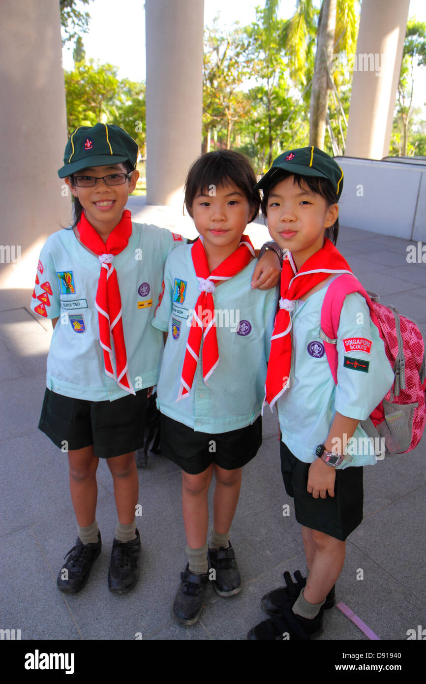 Singapore Gardens by the Bay,park,Asian girl girls,youngster,female kids children scout,scouts,uniform,Sing130202171 Stock Photo