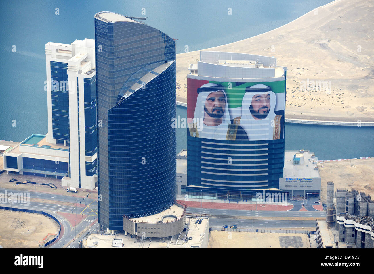 Sheikh Mohammed bin Rashid Al Maktoum, Prime Minister, his portrait adorns many buildings in Dubai, United Arab Emirates Stock Photo