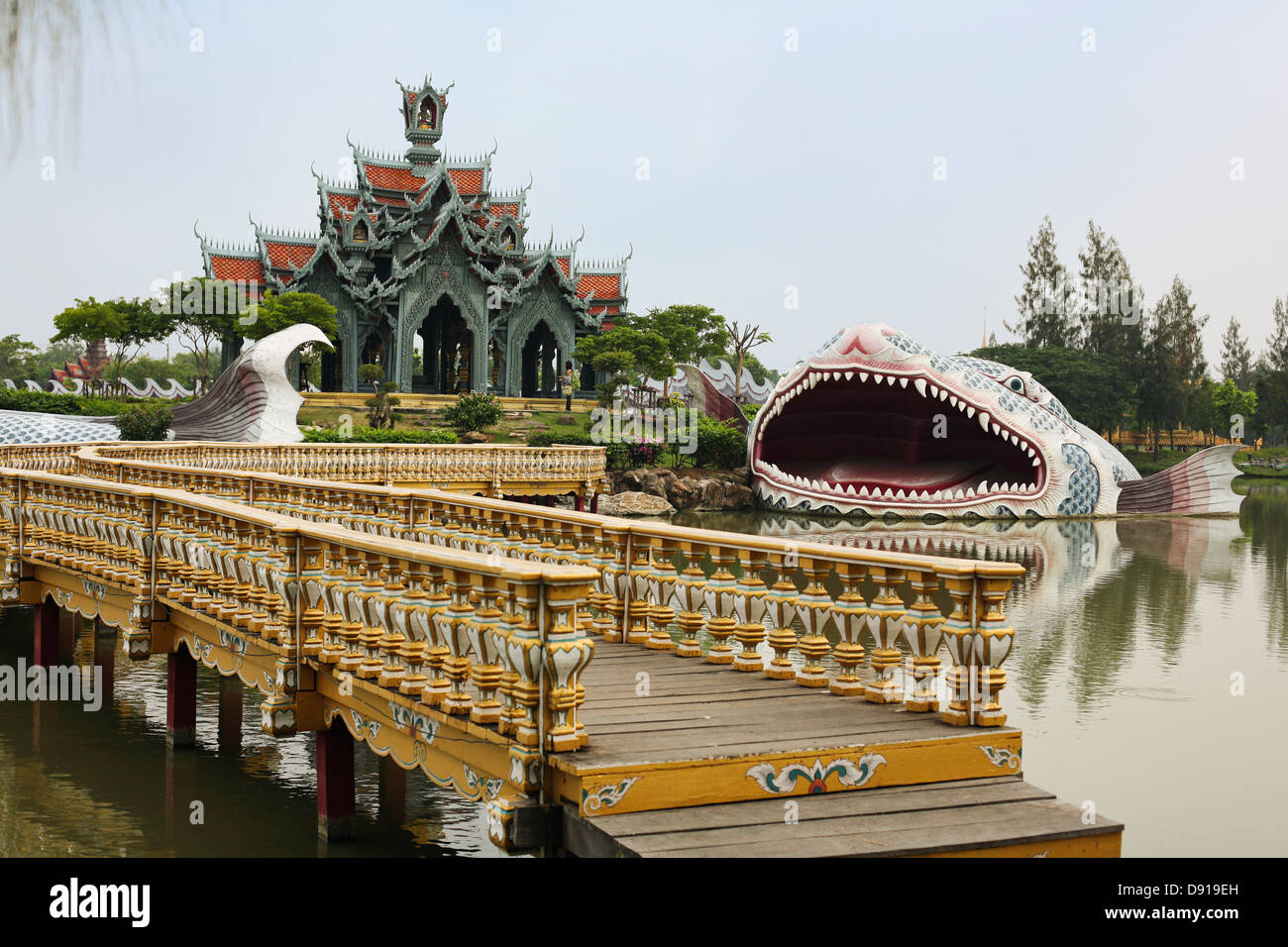 A big fish statue outside a buddhist temple Stock Photo Alamy