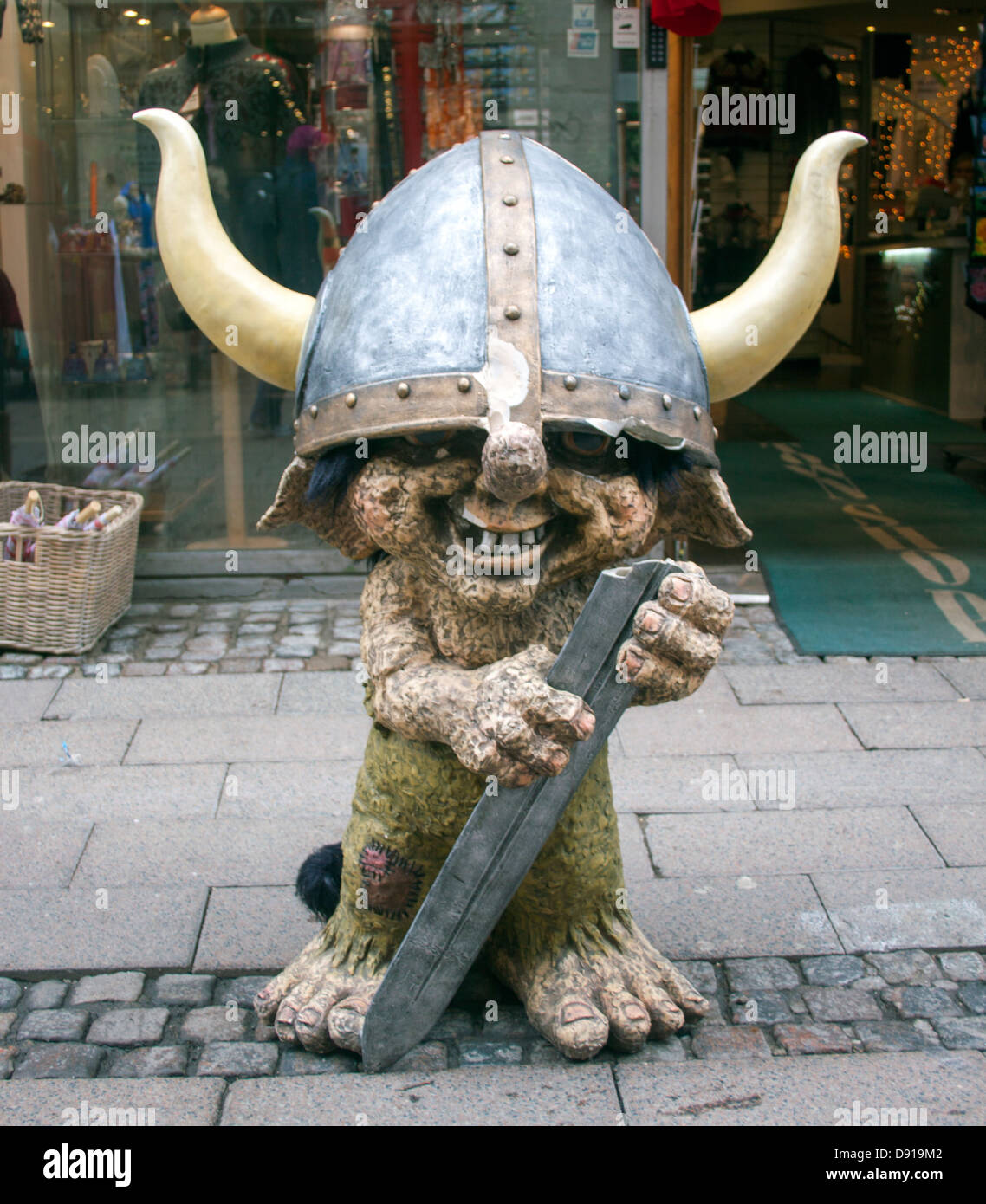 Troll Viking statue outside a store in Copenhagen Denmark Stock Photo