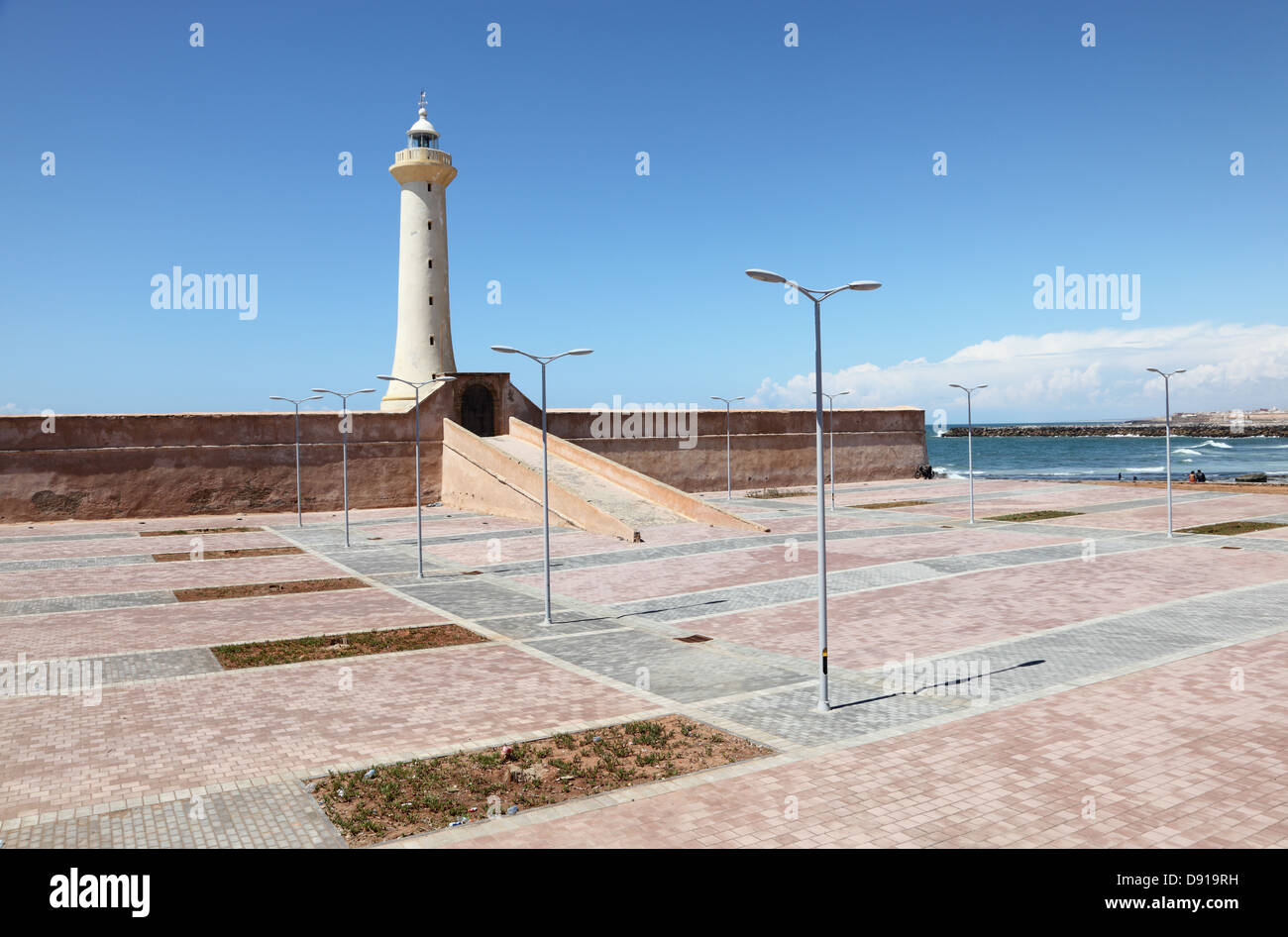 Lighthouse at the Atlantic coast of Rabat, Morocco Stock Photo