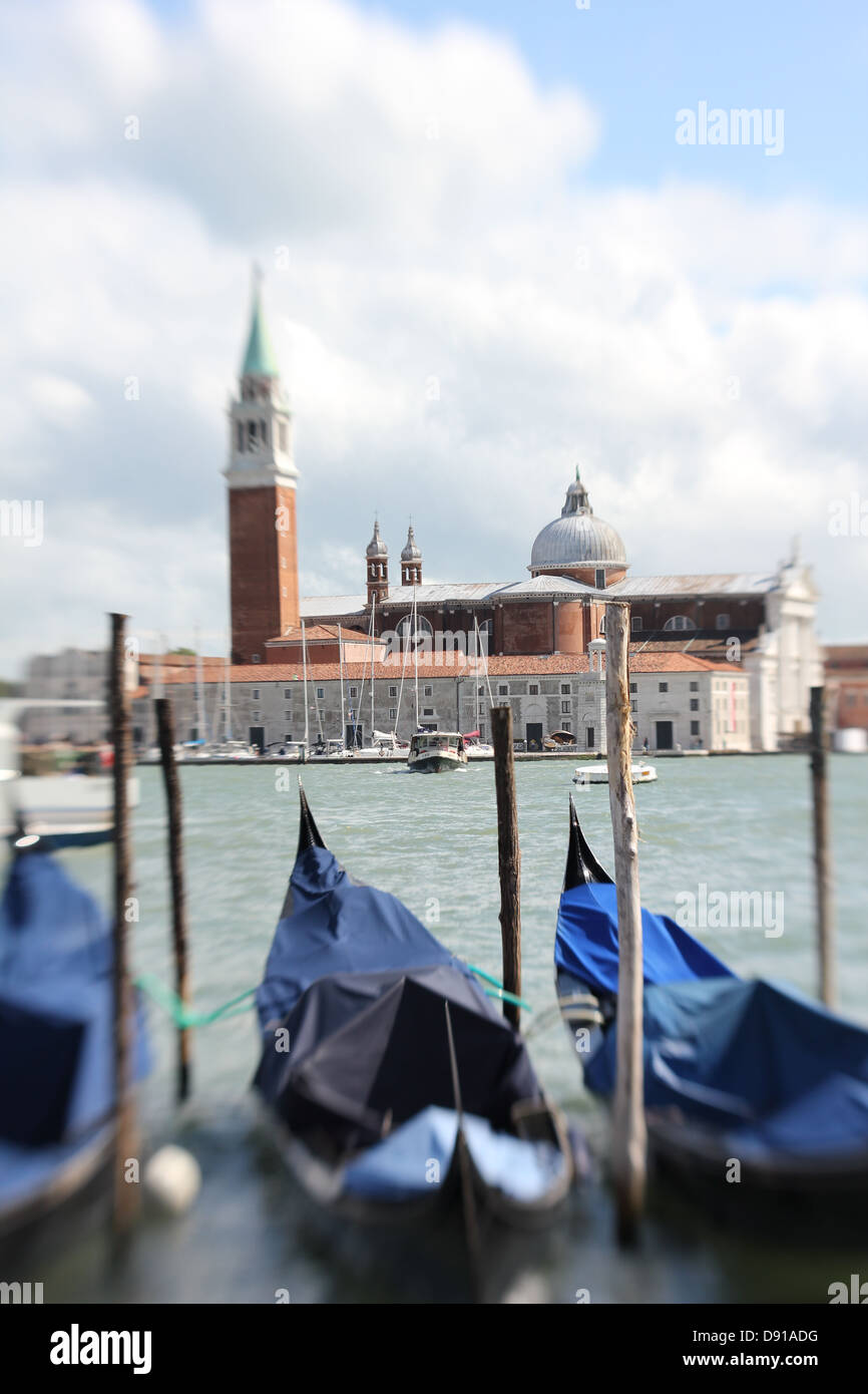 Gondola with Isola di San Giorgio Maggiore in background, Venice, Italy Stock Photo