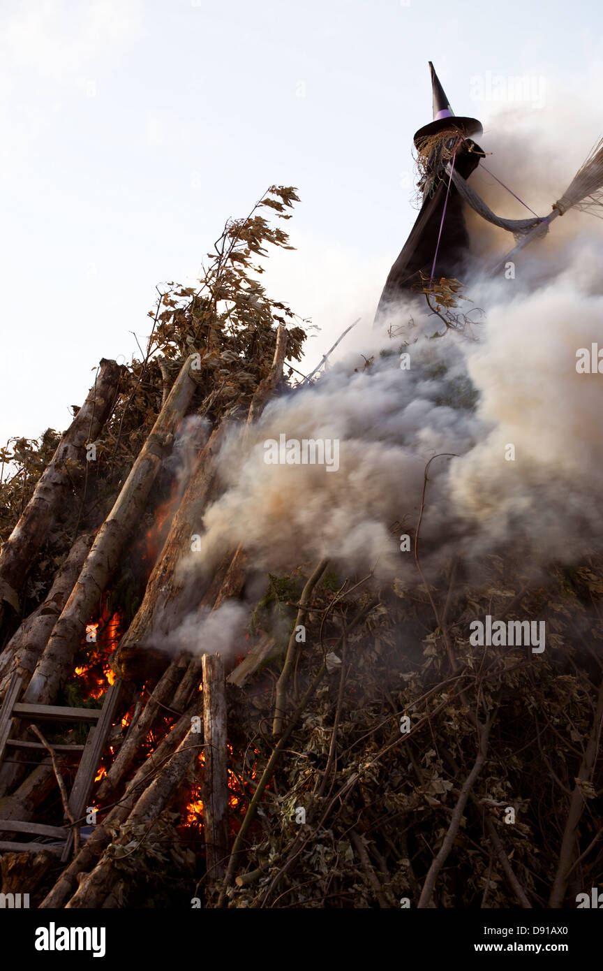A witch being burned during the celebration of Sankt Hans, Denmark. Stock Photo
