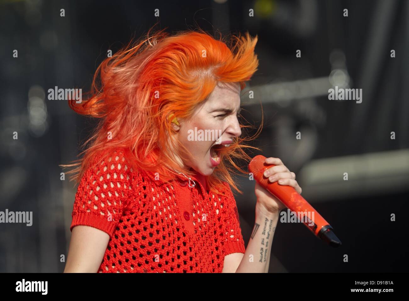 Hayley Williams, frontwoman of the US band Paramore, sings on the main  stage of the rock festival 'Rock am Ring' in Nuerburg, Germany, 07 June  2013. Tickets for the three-day event were